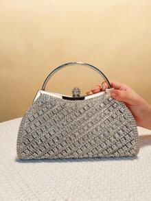 Handle Rhinestones Women Evening Bags Metal Luxury Purse Silver Golden Color Handbags For Event Dinner Purse - Silver - View 3
