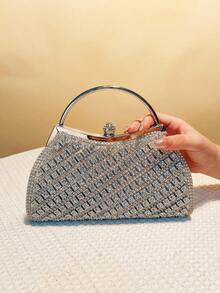 Handle Rhinestones Women Evening Bags Metal Luxury Purse Silver Golden Color Handbags For Event Dinner Purse - Silver - View 2