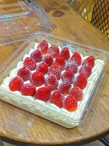 3/5/8/10pcs, Strawberry Cake Packaging Box, Square Transparent Dessert Box With Lid - Clear - View 9