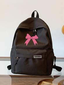 1 Pc Back To School Classic Basic Large School Bag With Laptop Compartment Fashion Versatile Backpack Purse Solid Color With Bow Print Waterproof Sports Bag Premium Durable Nylon School Backpack With Adjustable Strap &Spacious Multiple Pockets Bookbags Lightweight Portable Bag Pack Leisure Travel Backpacks Perfect For Graduate & For Women & Teen Girls Perfect For Outdoors & Travel &Junior High School& Senior High School&University - Black - View 6