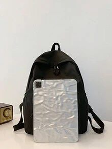 1 Pc Back To School Classic Basic Large School Bag With Laptop Compartment Fashion Versatile Backpack Purse Solid Color With Bow Print Waterproof Sports Bag Premium Durable Nylon School Backpack With Adjustable Strap &Spacious Multiple Pockets Bookbags Lightweight Portable Bag Pack Leisure Travel Backpacks Perfect For Graduate & For Women & Teen Girls Perfect For Outdoors & Travel &Junior High School& Senior High School&University - Black - View 4