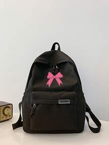 1 Pc Back To School Classic Basic Large School Bag With Laptop Compartment Fashion Versatile Backpack Purse Solid Color With Bow Print Waterproof Sports Bag Premium Durable Nylon School Backpack With Adjustable Strap &Spacious Multiple Pockets Bookbags Lightweight Portable Bag Pack Leisure Travel Backpacks Perfect For Graduate & For Women & Teen Girls Perfect For Outdoors & Travel &Junior High School& Senior High School&University - Black - View 12