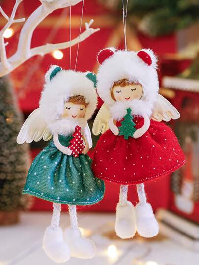 1 pieza Lindo adorno colgante de ángel de Navidad - Decoración colgante festiva para el árbol de Navidad, figura de ángel de tela suave, decoración estacional del hogar para fiestas de Navidad, regalo de Navidad