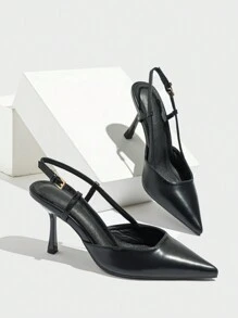 女士时尚简约尖头黑色高跟鞋，2025春夏新款通勤不累细高跟鞋，纯色女士鞋