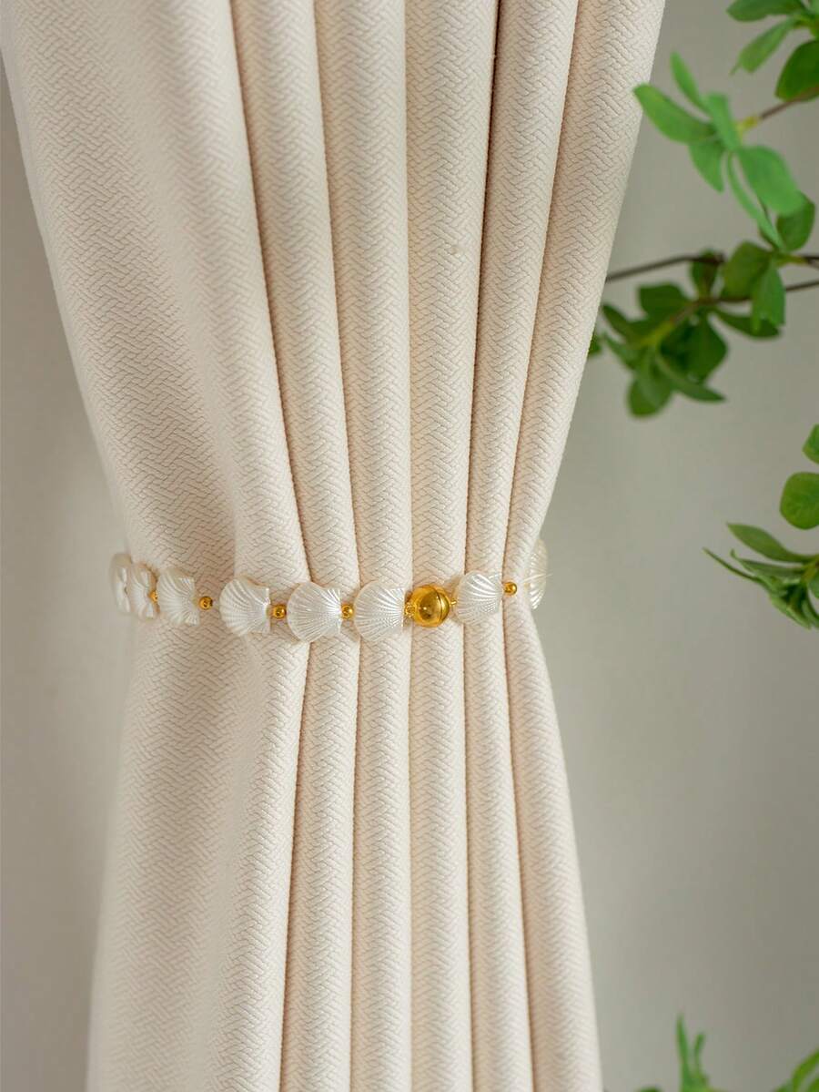1pc/2pcs Decorative Shell Magnetic Curtain Tie Backs Rope, Curtain Accessories - White - View 1