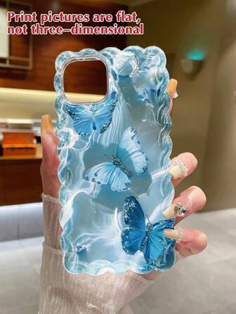 水蝶轻油彩绘时尚外壳保护壳，带可爱 Macrame 蕾丝，兼容 15/防震新款 14/12ProMax/13ProMax/14ProMax/Macrame 蕾丝彩绘防摔创意手机壳 XR/7/8 彩绘外壳兼容 15ProMax/Apple 13/14/11/Soft P12 防震 XS 保护软壳外壳防水防刮