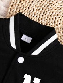 女童字母印花拼色校园夹克