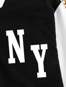 女童字母印花拼色校园夹克