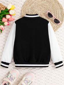 女童字母印花拼色校园夹克