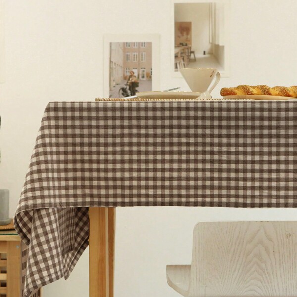 1pc Vintage Plaid Tablecloth, Farmhouse Style Rectangle Tablecloth For Dining Room, Coffee Table, Bedside Cabinet, Photography Background