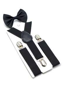 2 piezas/Set Tirantes y corbata de moño de color liso para niños y niñas - Multicolor - Ver 13