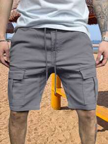 Pantalones de playa para hombre,Pantalones short casuales sueltos con multibolsillos cordón para hombre,cómodos pantalones short deportivos casuales para el día a día,el trabajo,la playa,pantalones cortos deportivos elásticos informales para ciclismo, natación, tenis y deportes al aire libre. - Gris - Ver 9