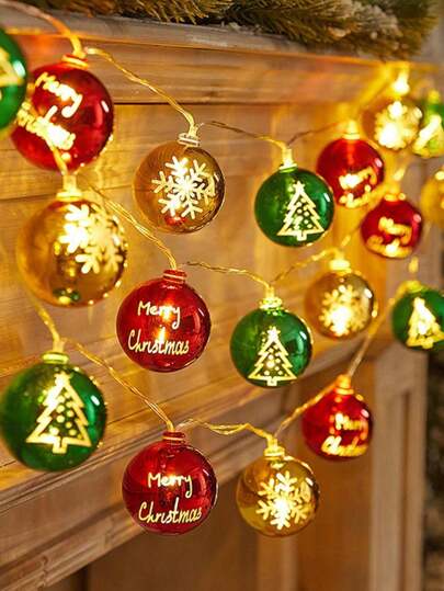 1 件彩色闪光圣诞球灯串，适用于圣诞节、新年装饰，适用于展示、客厅、房间装饰圣诞装饰圣诞灯卧室装饰家居装饰派对装饰节日圣诞礼物感恩节圣诞树装饰饰品