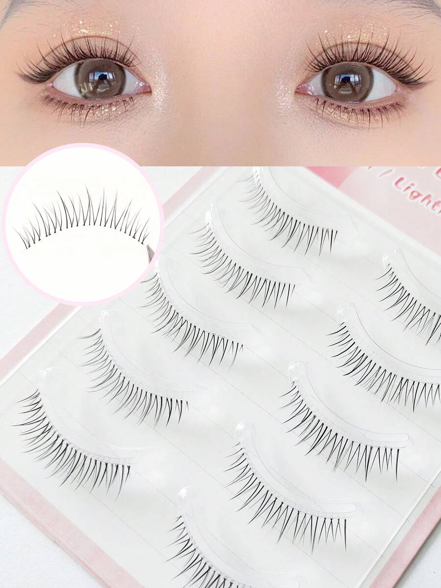 5 Paar Wimpern, Japanische und Koreanische Wimpern mit klarem Kleber, natürlich weicher, wiederverwendbar