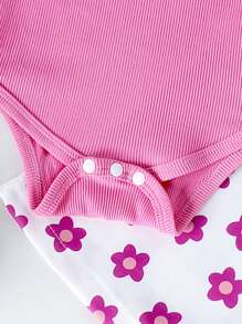 2pcs Baby Girls' Lovely Short Sleeve Bodysuit And Printed Overall Skirt Set For Summer - Hot Pink - View 8
