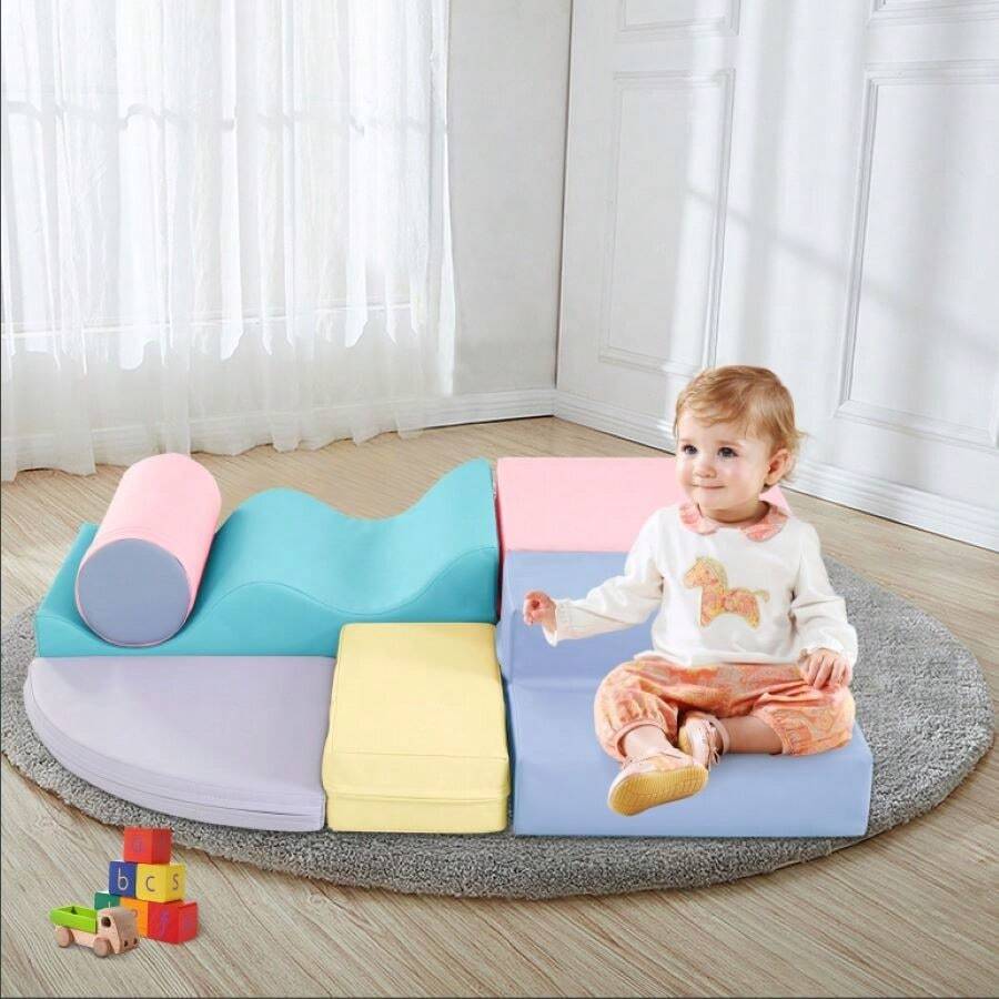 DlandHome Colourful Climbing Foam Toy Set 6 In 1, EPE Foam Crawling Toys, Soft Climbing Playground For Kids, Indoor Climbing Toy Set, Pink - 粉色 - 查看 1