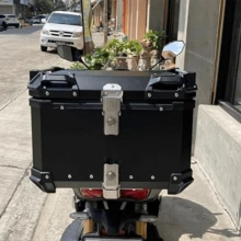 45L 55L X 形浮雕摩托车顶箱和尾箱，铝合金摩托车后箱旅行行李箱，带安全锁，快速释放底座和舒适的软垫靠背，适合存放全盔和大件物品，防水摩托车顶箱，通用摩托车配件 - 45L平面銀色 - 查看 9