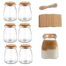 6 Pcs Glass Jars With Lids, Mini Yogurt Mason Jar, Glass Favor Jars With Cork Lids, Small Glass Jars, Yogurt Pudding Glass Storage Jars, Candy Jars Potion Bottles With Cork, Glass Decorative Bottles With Cork Lids, Glass Bottle, For Wedding Favor, Party Favor, Gift Jars For Candy, Bonus Twine And Labels - Khaki - View 1