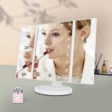 带灯LED化妆镜，桌面旋转触控开关旅行化妆镜，双面折叠放大镜，1x2x3倍放大，是女性外出化妆的理想之选。USB供电/4节AA电池供电，触控调光，带灯支架式LED化妆镜，简约设计，适用于梳妆台，带辅助照明，触摸调节亮度，镜面发光，适合家庭、办公室、旅行、家居桌面装饰。 - 白色 - 查看 8