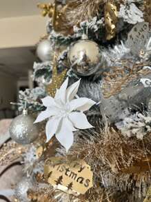 10/20 chiếc kẹp hoa Giáng sinh, hoa trạng nguyên nhân tạo để trang trí cây thông Noel, vòng hoa trang trí Giáng sinh, ngày lễ tình nhân, quà tặng - trắng - Xem 6