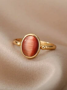1 Stück Edelstahl Opal Ring für Frauen, ästhetischer Wassertropfen-Goldfarbe Hochzeitsring, wasserdichter Fingerring Schmuck Accessoire Geschenk