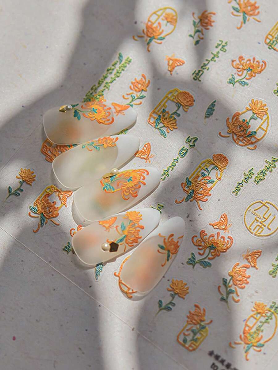 Beautizon Nailartlab 1pc Flower Nail Art Sticker, DIY 5D Nail Decor, Y2K Style Autumn Accessory Nail Stickers - Multicolor - View 1