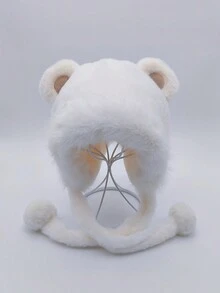 1 件女士羊毛护耳帽，带熊耳朵设计，秋冬款 - 彩色 - 查看 9