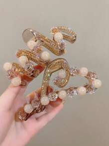 topshiny 1pc Elegant Shiny Beaded Rose Flower, Heart & Wavy Hair Claw Clip, Sophisticated Hair Accessory For Women Valentine Hair Clips Hair Jaw Clip Hair Clamps Hair Clutch Hair Claw Clip Fall Winter Hair Accessories For Women For Vacation Outfits Woman