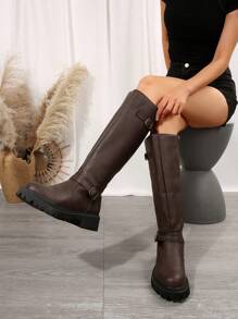 Women's Fashion Round Toe Side Zipper Thick Sole Over-The-Knee Casual Boots