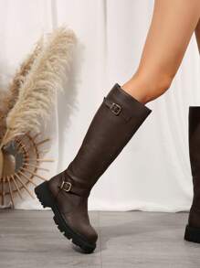 Women's Fashion Round Toe Side Zipper Thick Sole Over-The-Knee Casual Boots