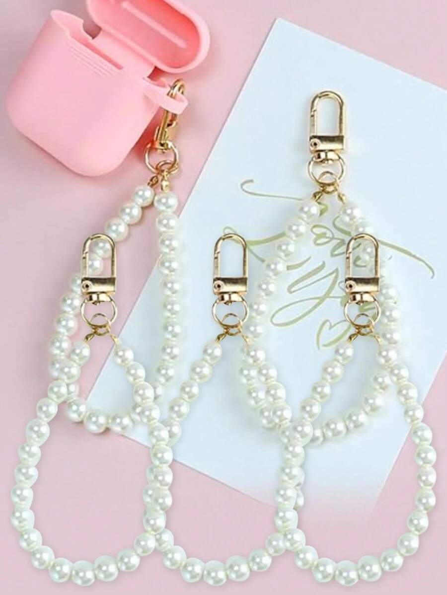 1-10 قطع سلسلة مفاتيح DIY وهمية مزينة بخرز اللؤلؤ، سلاسل مفاتيح أنيقة، حاملات مفاتيح، شريط معصم، إكسسوارات شريط على الحقيبة