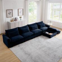 Modular Sectional Sofa, 122" Corduroy Deep Seat Upholstered Sofa,157" L Shaped Couch Set With Ottoman For Living Room, 3-4 Seater Comfy Cloud Couch With Waist Pillow For Living Room Office Apartment - 藍色4人座+腳凳 - 查看 2