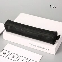 1pc/2pcs/3pcs Minimalist Transparent Mesh Pencil Case, Student Exam Supply Pouch, Mini Square Storage Bag Back To School, Back To School, School Supplies, Pencil Pouch, School Bag,Stationery - Black - View 8