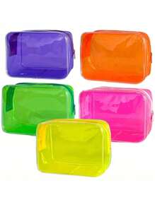 1pc Solid Color Transparent Makeup Bag PVC Material Large Capacity Toiletry Bag Convenient And Simple Storage Bag For Travel Storage Bag,Makeup Bag,Cosmetic Bag,Vacation Organizer,Large Capacity Makeup Organizer Makeup Case, For Lipstick, Brush, Skincare, Mobile Phone, Coin, Small Items, For Home,Gift,Vacation And Festival Halloween Christmas Multifunctional Use,Boho Vibes,For Holiday Beach, Bathroom Collection, Bedroom Collection, Large Capacity - Multicolor - View 2