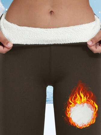 Leggings térmicos gruesos y forrados para mujer, cintura alta, para uso casual al aire libre, cómodos, con forro polar