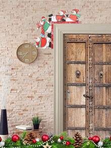 1 pieza, Cartel en esquina de puerta con muñeco de nieve y gorro de Papá Noel, decoración de marco de madera para esquina, cartel de puerta, escultura de pared de madera para sala de estar, dormitorio, oficina, interior y exterior, decoración de puerta de casa, regalo, decoración del hogar, decoración de habitación, decoración de pared