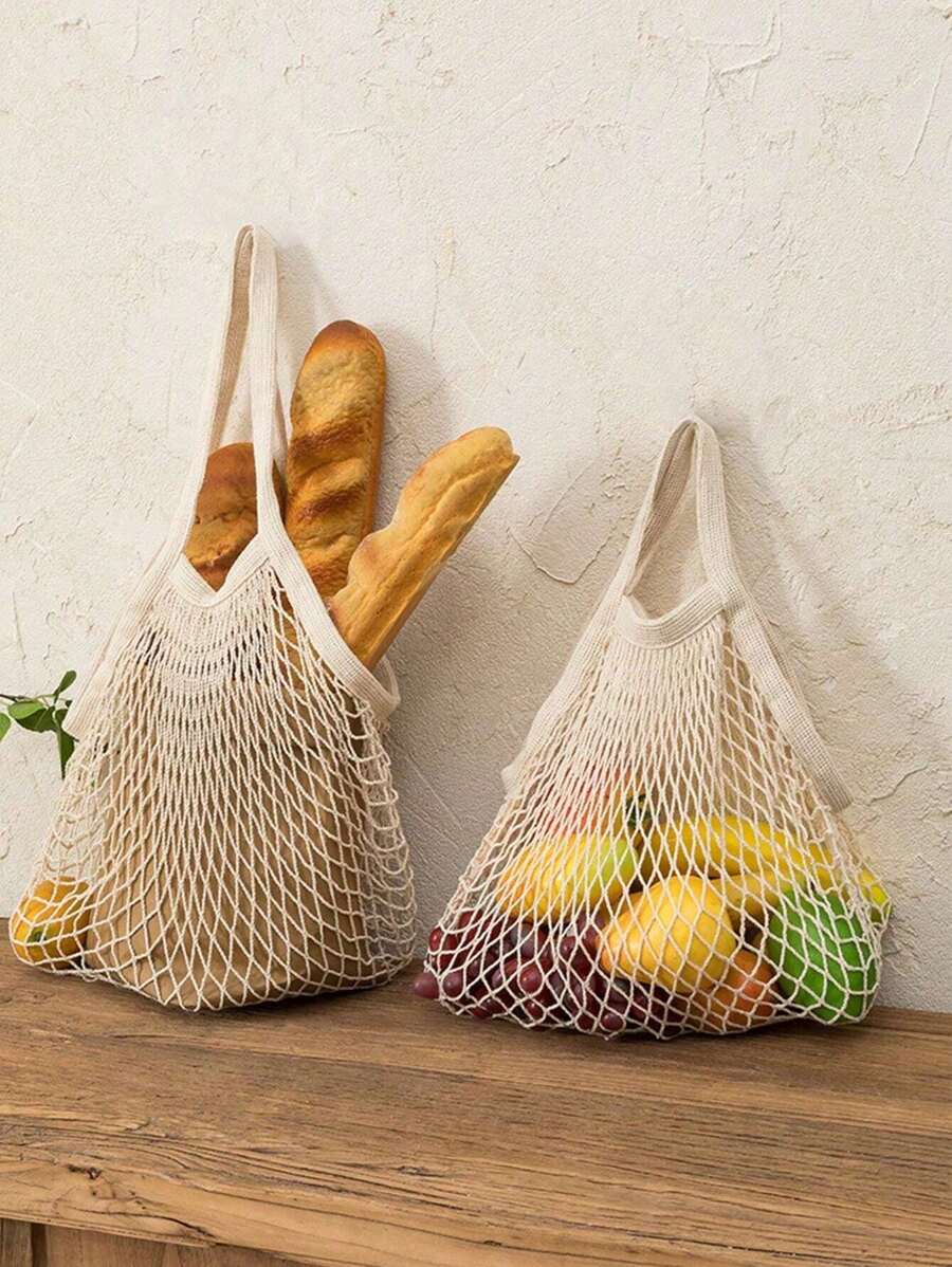 1pc Drawstring Mesh Food Storage Bag, Hanging Fruit & Vegetable Net Bag For Kitchen