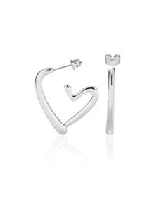 1對不銹鋼心形圓耳環