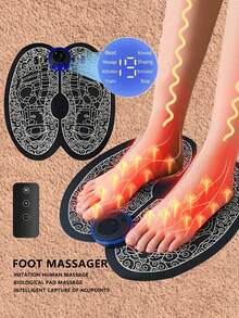 Rechargeable Electric Foot Massager - Improve Blood Circulation & Relax Muscles - Perfect Remote Control Pad Relieve Pain, Fatigue For Men & Women