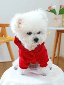 PETCIRCLE 1 bộ quần áo nỉ ấm áp cho chó mèo cưng dành cho chó con nhỏ, mềm mại và thoải mái, thiết kế cho năm mới của Trung Quốc - Đỏ - Xem 5