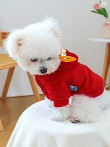 PETCIRCLE 1 bộ quần áo nỉ ấm áp cho chó mèo cưng dành cho chó con nhỏ, mềm mại và thoải mái, thiết kế cho năm mới của Trung Quốc - Đỏ - Xem 4