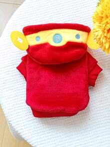 PETCIRCLE 1 bộ quần áo nỉ ấm áp cho chó mèo cưng dành cho chó con nhỏ, mềm mại và thoải mái, thiết kế cho năm mới của Trung Quốc - Đỏ - Xem 3