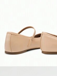 Women's Ballet Mary Jane Flats Buckle Strap Round Toe Leather Slip-On Comfortable Versatile Shoes - 杏色 - 查看 8