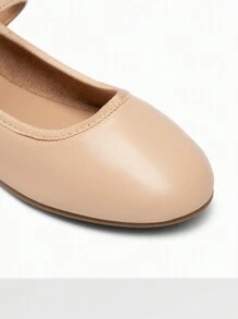 Women's Ballet Mary Jane Flats Buckle Strap Round Toe Leather Slip-On Comfortable Versatile Shoes - 杏色 - 查看 6