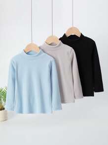 3pcs Pack Young Boys Long Sleeve T-Shirts, Layering Thermal Tops For Kids In Spring Autumn Winter - Multicolor - View 1