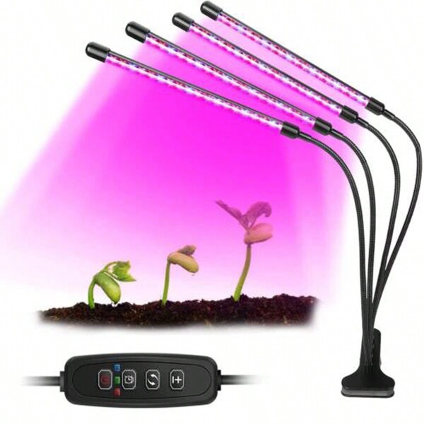 4 Heads 80 LEDs Full Spectrum Clip-On Plant Grow Light For Indoor Hydroponics, LED Grow Lights With Red Blue Bulbs , Auto On/Off Timer  3 /  9 / 12 Hrs