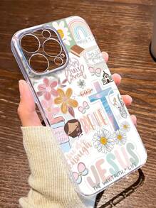 1 件十字设计透明 TPU 全框架防摔防指纹手机壳适用于 iPhone - 彩色 - 查看 3