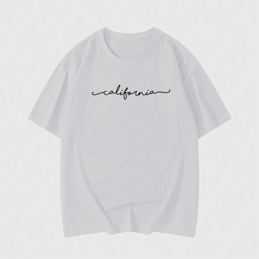 T-Shirt T-Shirt "California Written Minimalist Cursive Letter" - 白色 - 查看 1