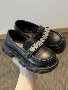1 Pair New Fashion Rhinestone Decor Chain Slip-On Loafers For Girls - Black - View 1