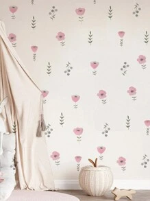 1pc Ins Style Fresh Floral, Leaf & Flower Pattern Wall Sticker, For Doorway, Bedroom, Background Decoration, Removable,Stickers,Wall Decal, Vinyl Decal For Home Decorations,Spring Decoration Items Refresh Your Home,Rama Decoration Stickers Gifts Birthday Graduation - Multicolor - View 8